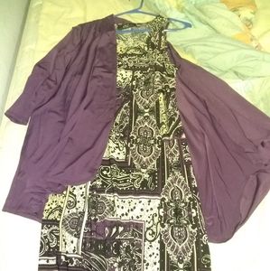 Purple black and cream tank top dress with shawl